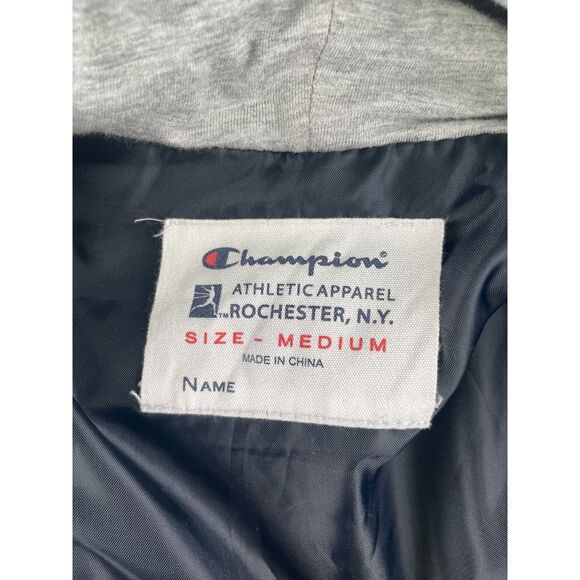 Champion Jacket Men M Navy Gray Hooded Varsity Letterman College Wool Blend Snap - Picture 10 of 11